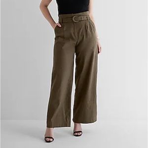 Express Super High Waisted Linen Belted Wide Leg Pants (Size 6 Regular)